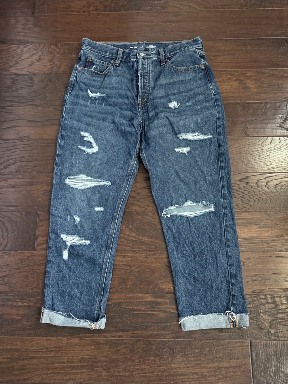 Old Navy Distressed High-Rise Slouchy Straight Dark Blue Women’s Jeans
